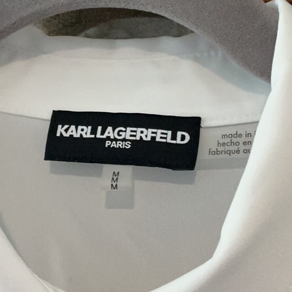NWOT Karl Lagerfeld White Button- Down Shirt w/ Gold Metallic Images - Picture 10 of 11